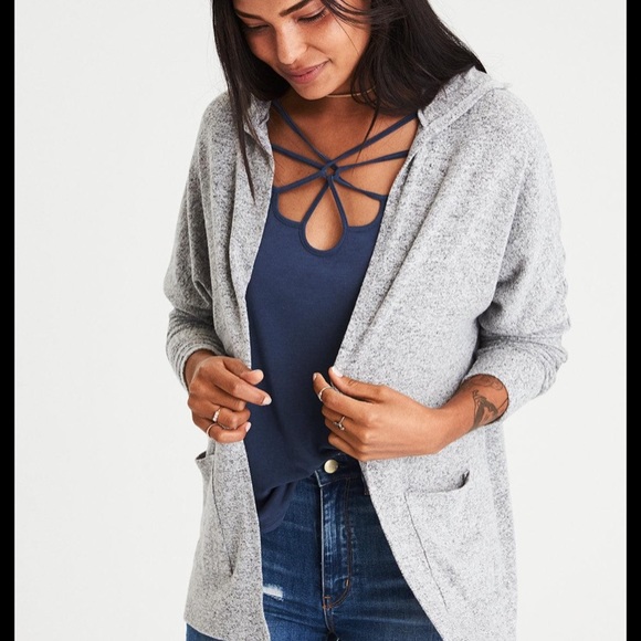 American Eagle Soft and Sexy Plush Hooded Cardigan - Picture 2 of 8